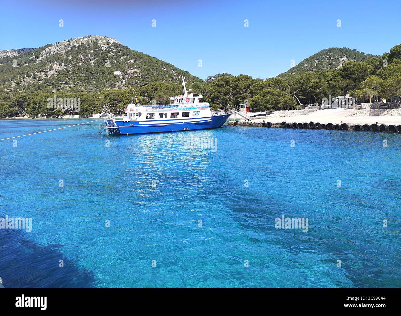 Beautiful beaches of Cap de Formentor close to  Puerto Pollensa,. A popular location for a day trip, the area is served by many boat cruise companies. - Smartphone Captured Stock Image