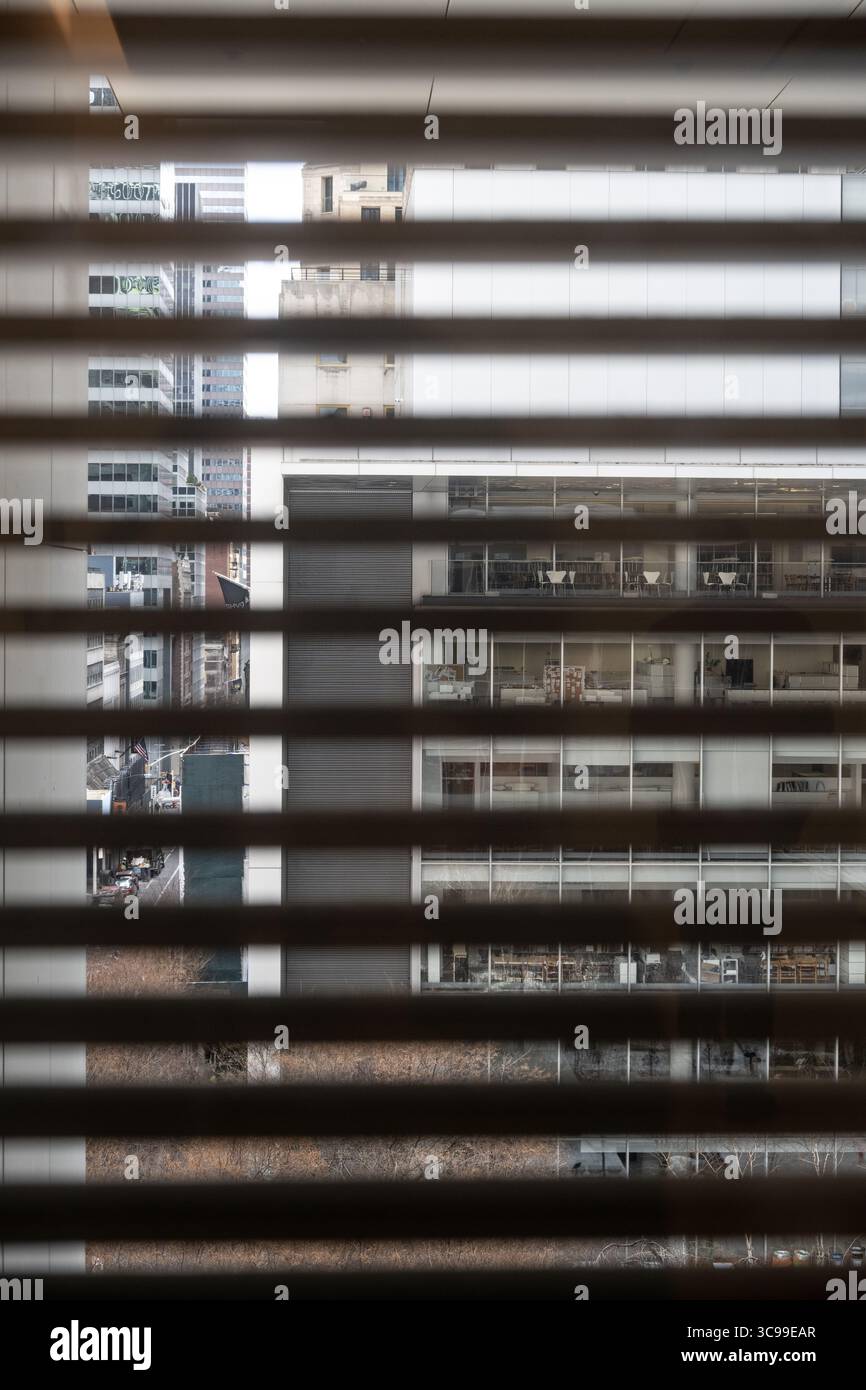 view out of a window at the MOMA art museum in New York Stock Photo