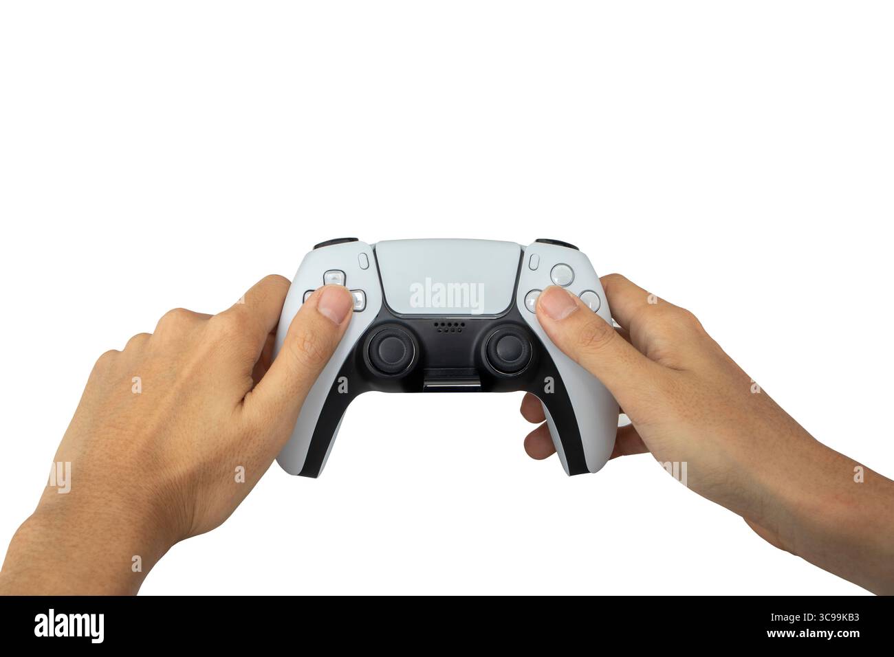 Computer Controller Inhand Video game console controller in hand gamer isolated on white ...