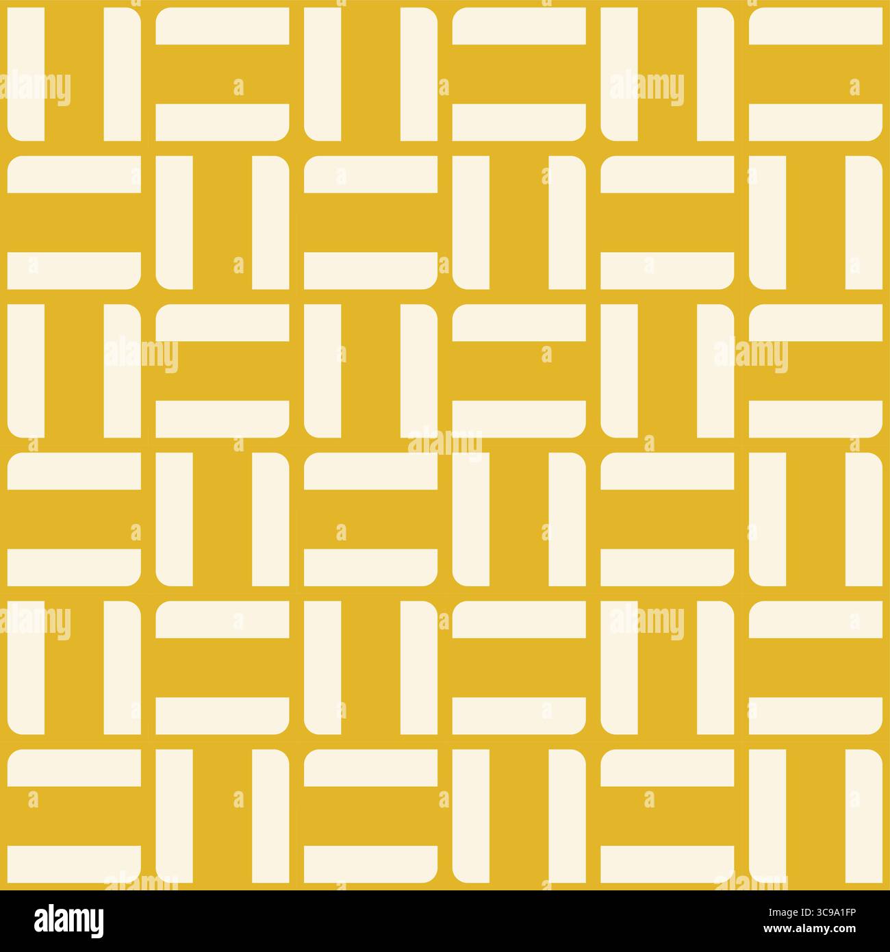 Minimal mustard seamless vector pattern with geometric rounded tile shapes in simple abstract layout. Vector illustration Stock Vector