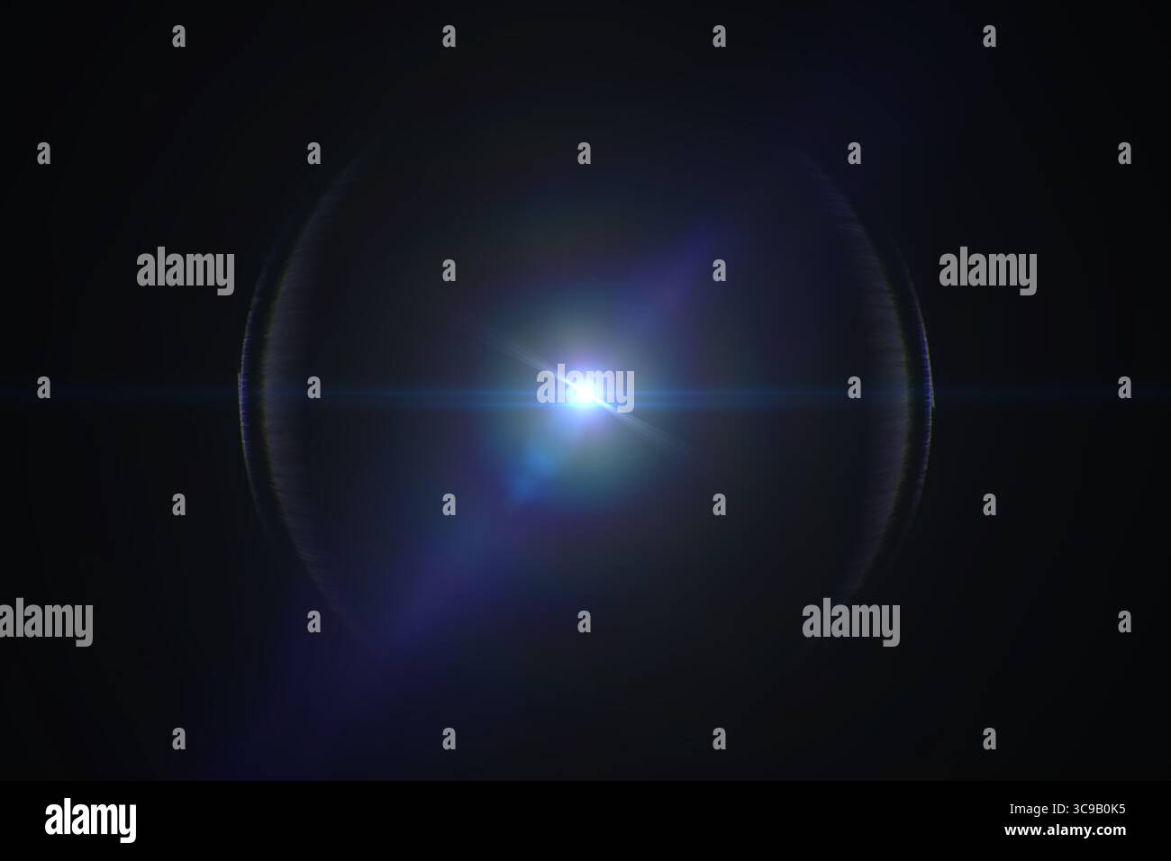 Lens flare on black. Anamorphic streak. Anamorphic filter effect. Halo ...