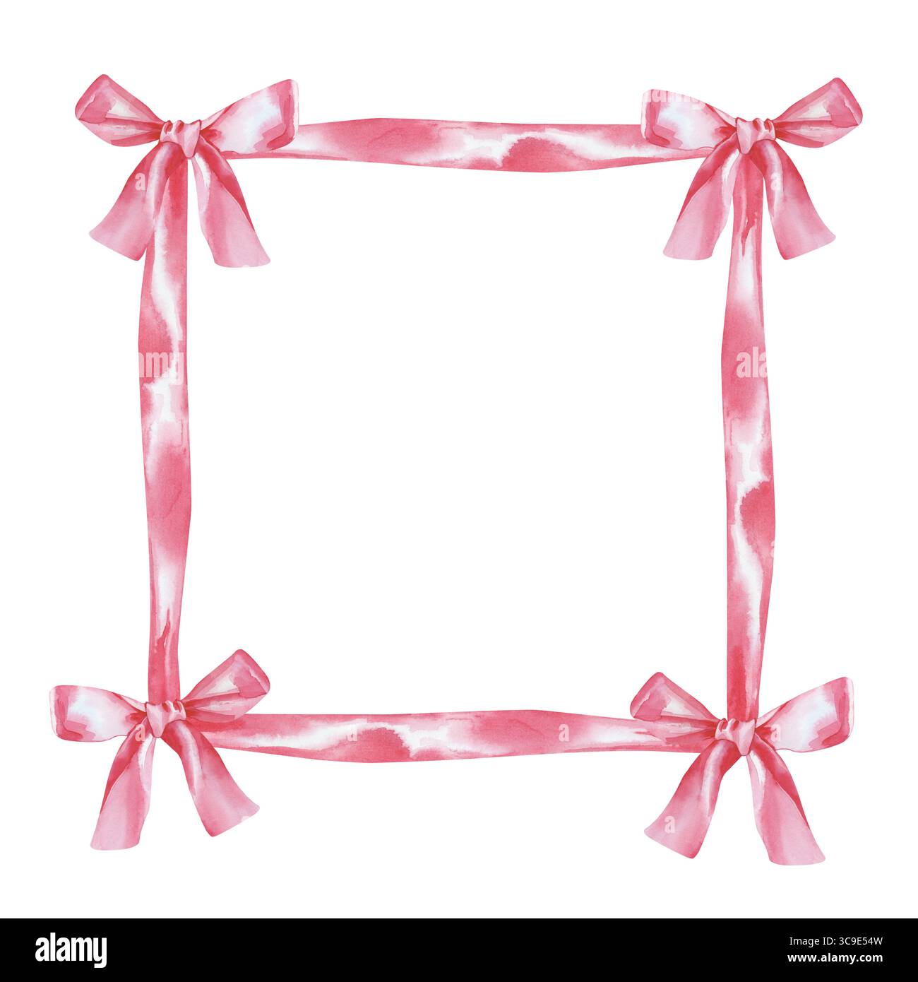 A watercolor frame made of pink ribbons, gathered with bows at the ...
