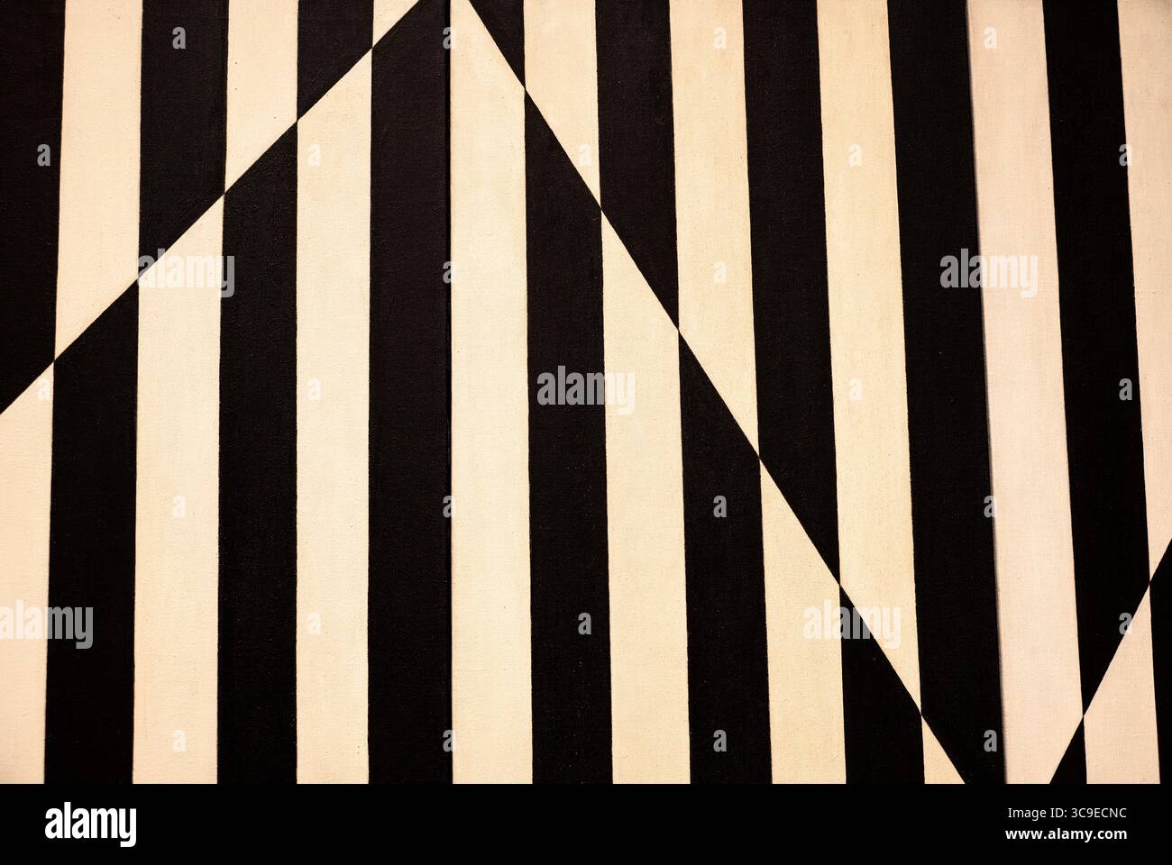 painting of black and white vertical lines at the MOMA art musuem in New York Stock Photo