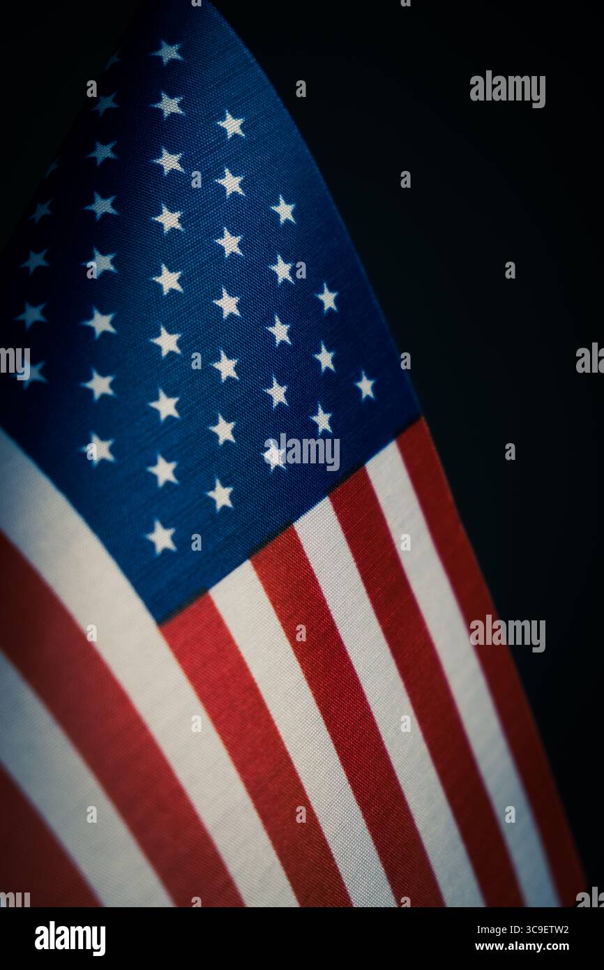 American flag on dark background. Close up Stock Photo