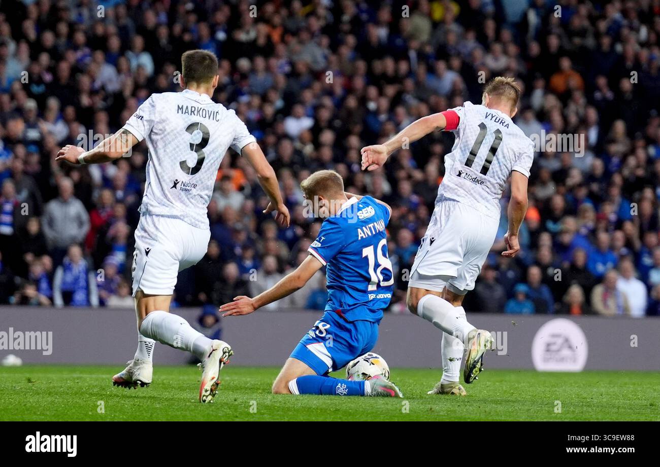 Rangers' Oliver Antman is fouled and wins a penalty during the UEFA ...