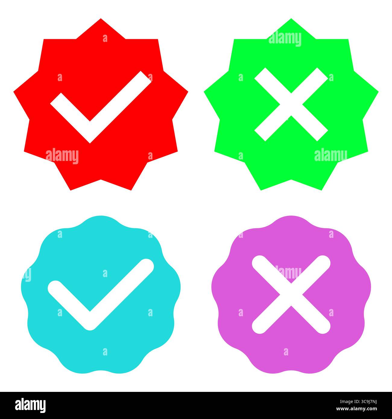 Verification badges collection. Tick cross mark symbols. Colorful ...