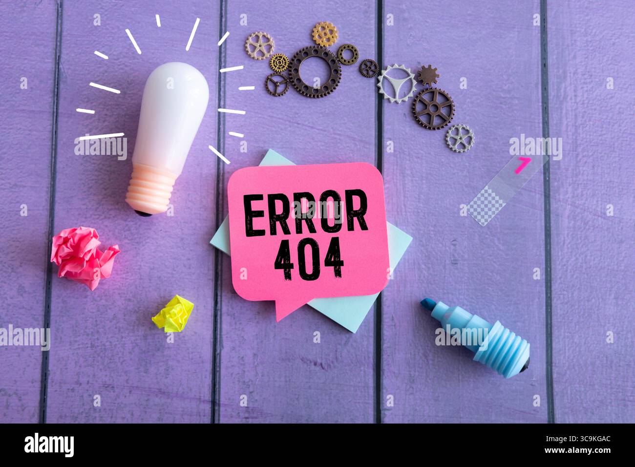 the message on the screen page not found problem with loading the site. Man working on laptop, 404 error, Stock Photo