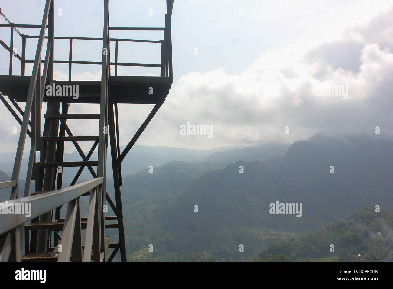 View Point Structure A modern metal viewpoint structure on a hilltop offers a stunning, wide ...