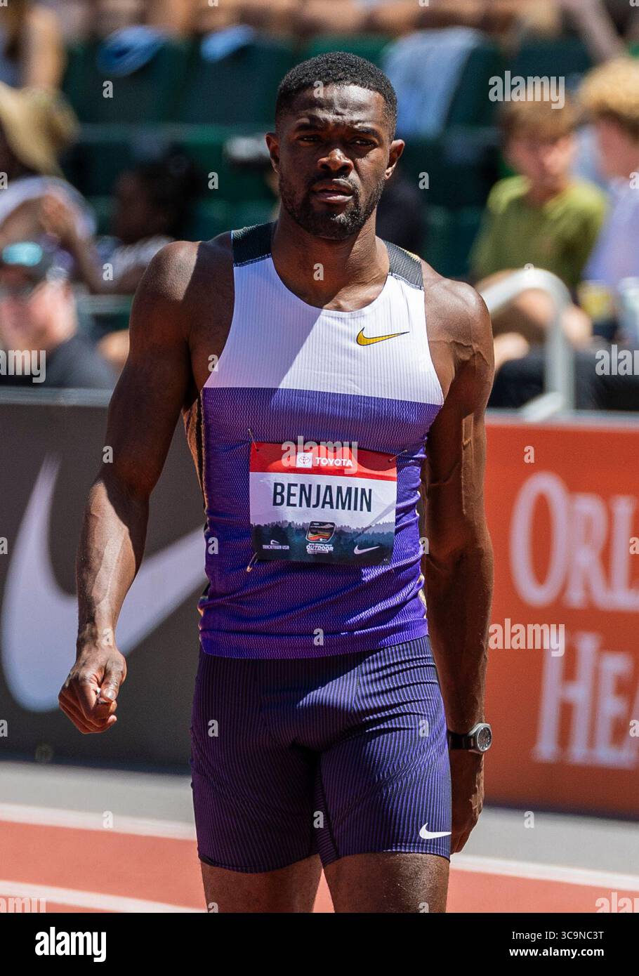 Men 400 Meter Racing August 02 2025 Eugene, OR U.S.A. Mens 400 meter hurdles athlete Rai ...