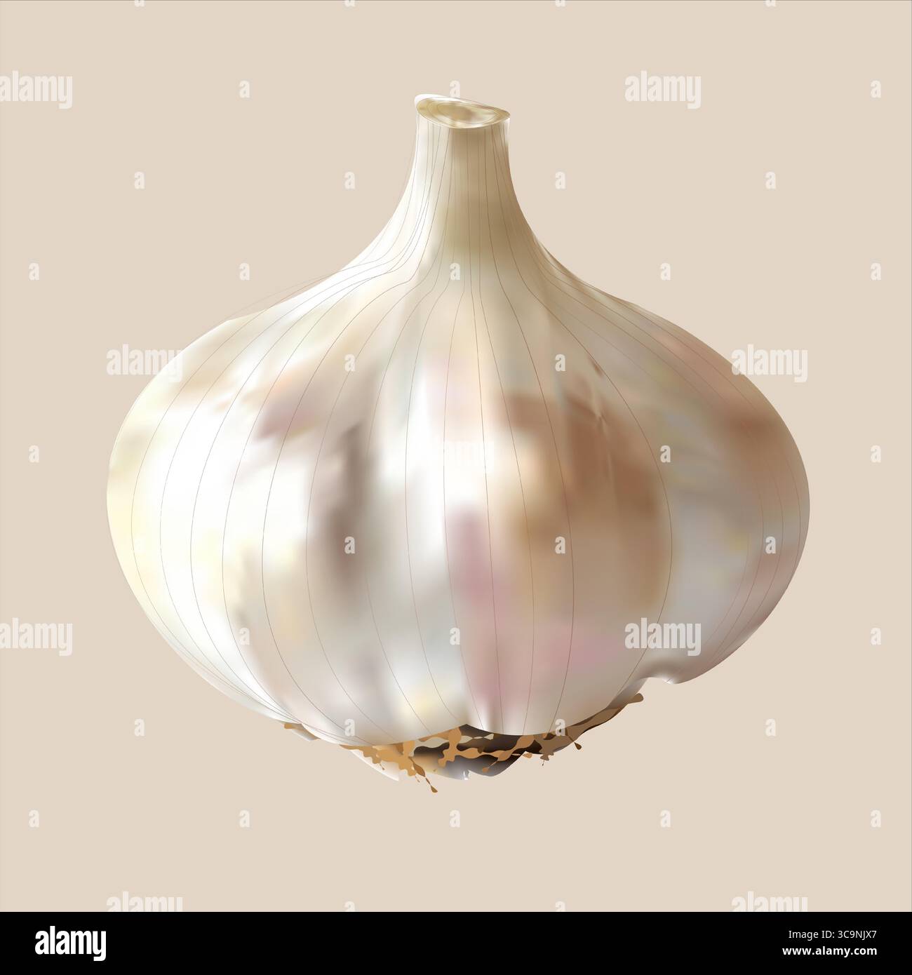 Highly detailed vector garlic bulb created with gradient mesh technique on beige background. Stock Vector
