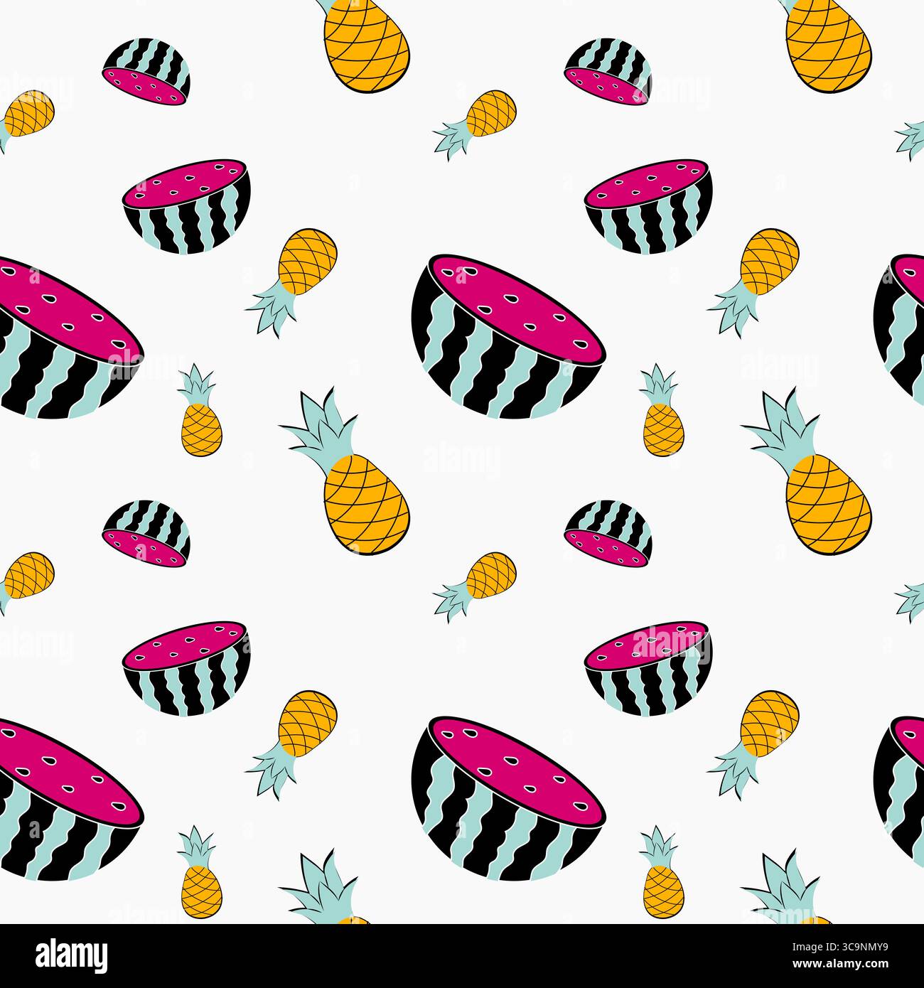 Colorful fruit pattern featuring watermelons and pineapples on a light background Stock Vector