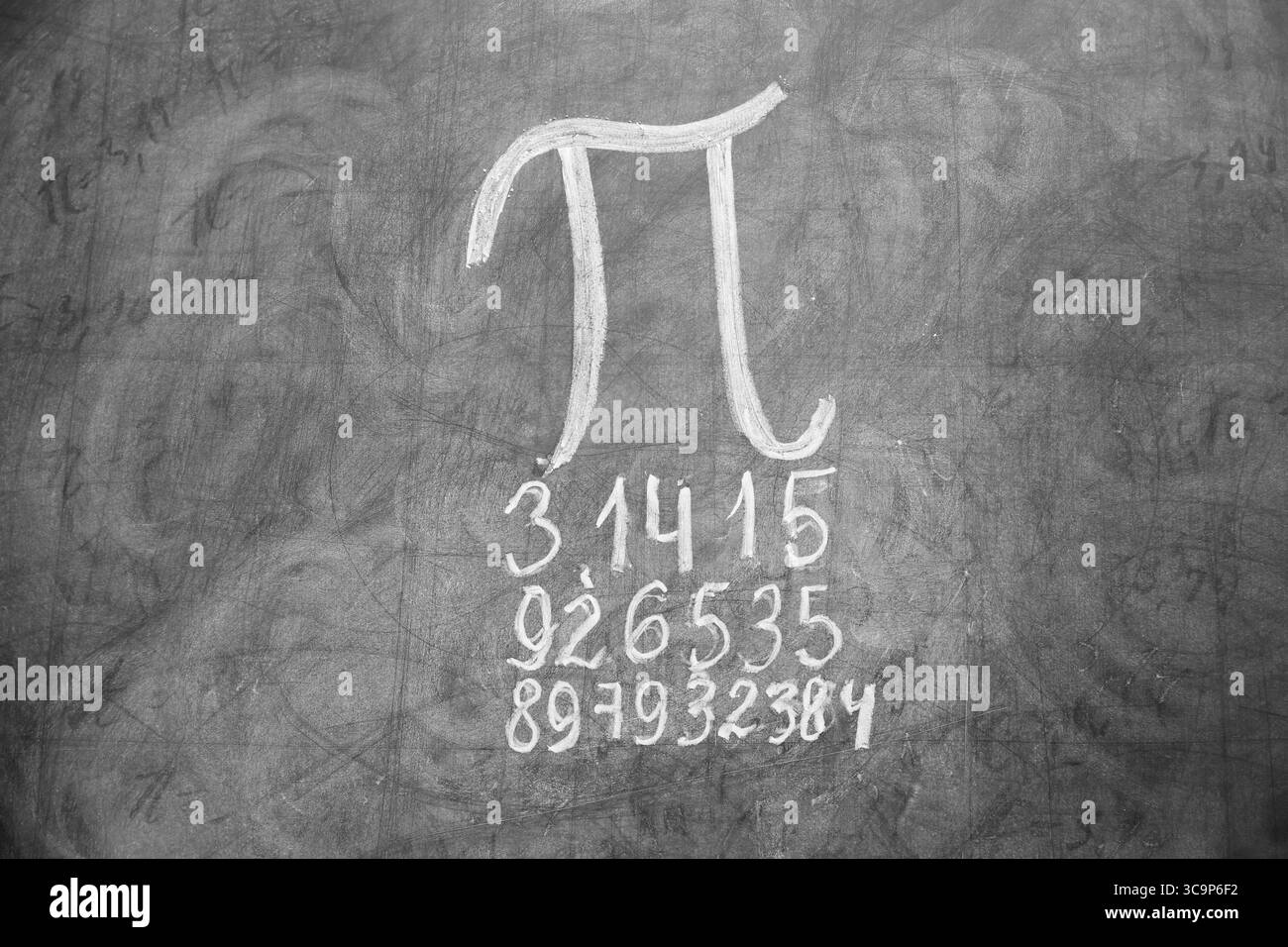 Number Pi written on black chalkboard in classroom Stock Photo - Alamy