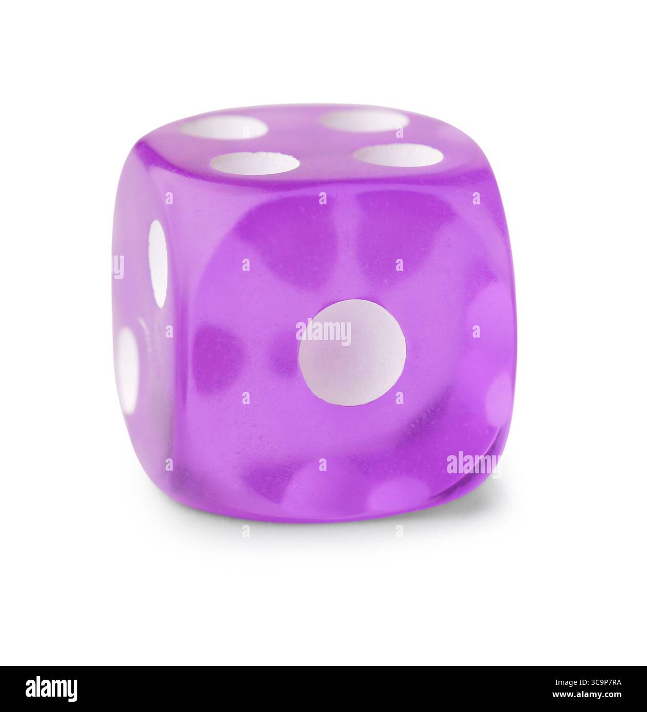 Purple game dice on white background Stock Photo