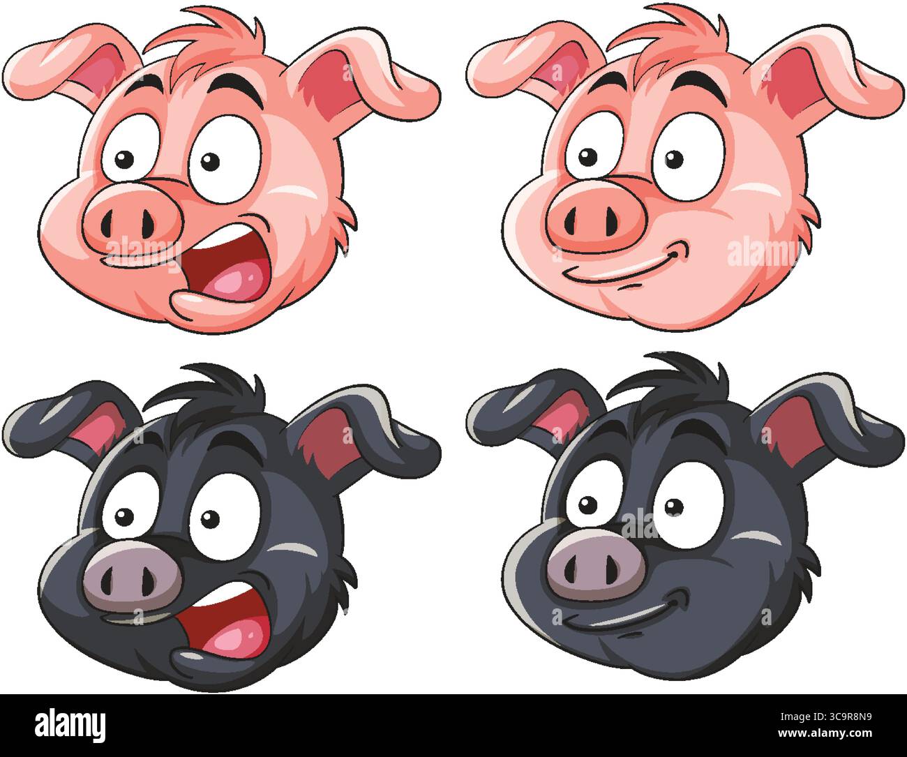 Vector head of a happy pig. Surprised face of a fat swine