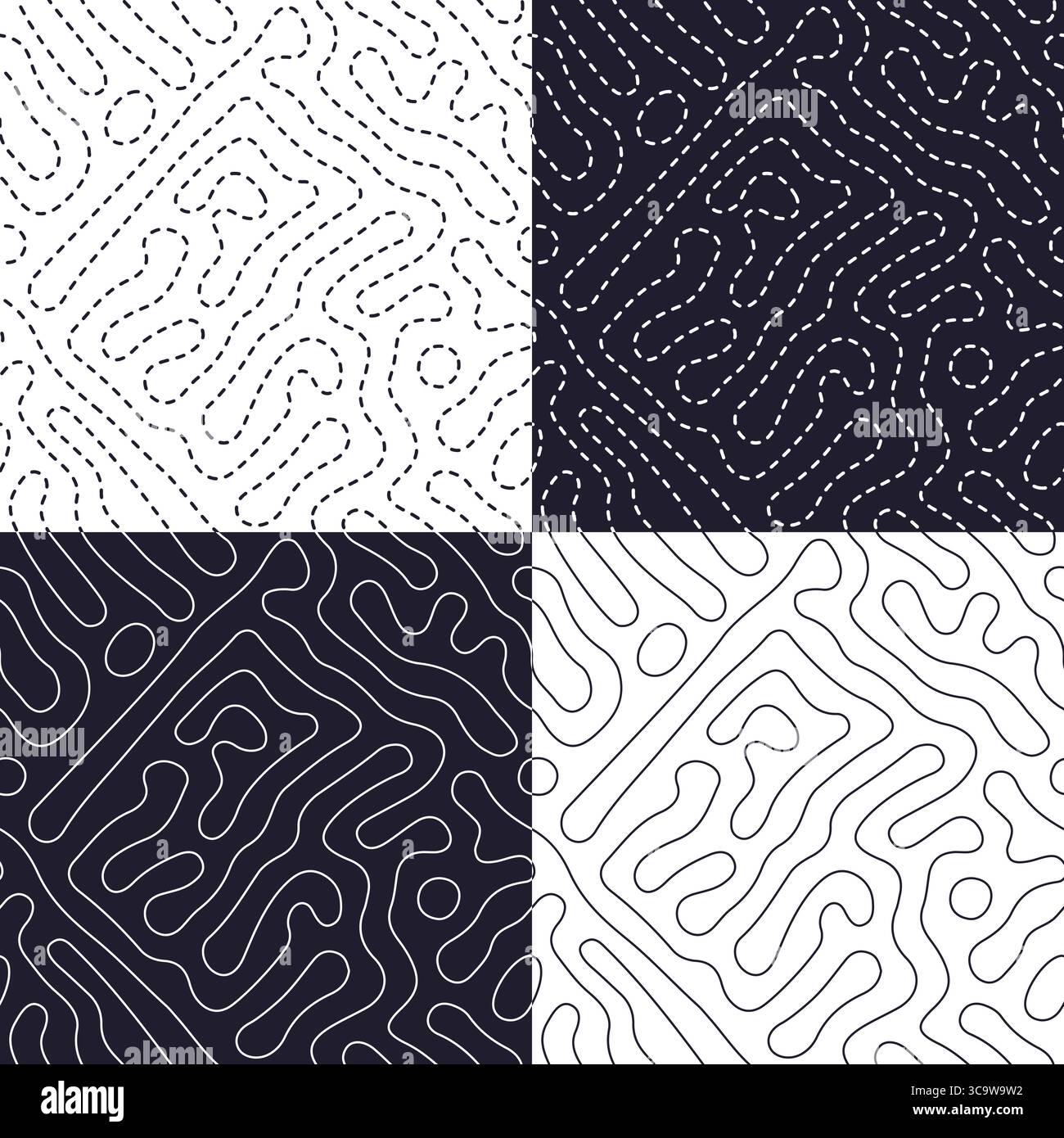 Black and white lines seamless Turing pattern set Stock Vector Image ...