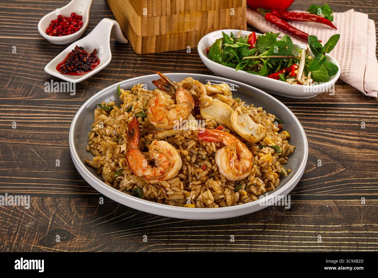 Com Rang Rice Dish Vietnamese traditional fried rice with prawn and squid - Kom Ran Stock ...