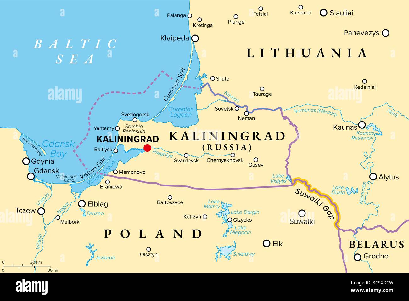 Kaliningrad and vicinity, political map. Kaliningrad Oblast, exclave ...