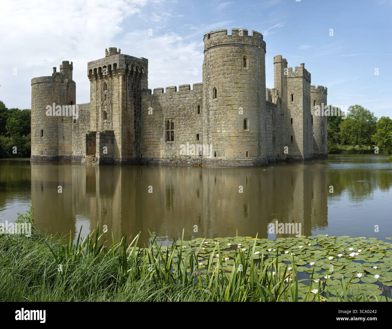Bodiam Castle and moat, East Sussex, from the south east Stock Photo