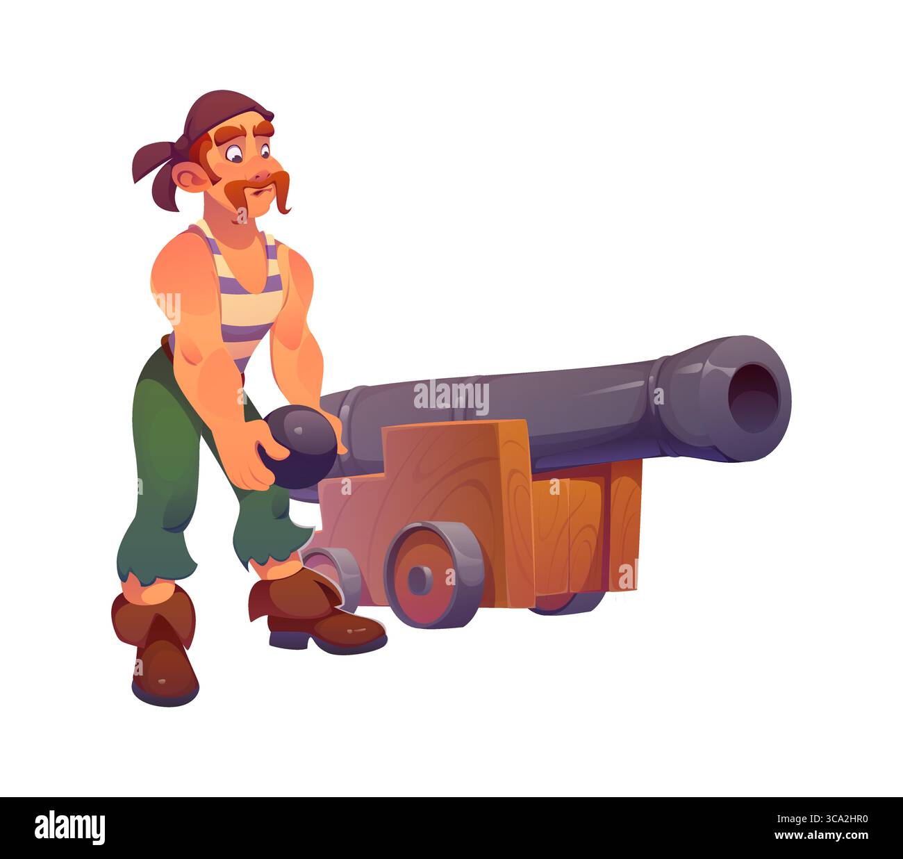 Pirate gunner ship crew character, cartoon cheerful corsair loading ...