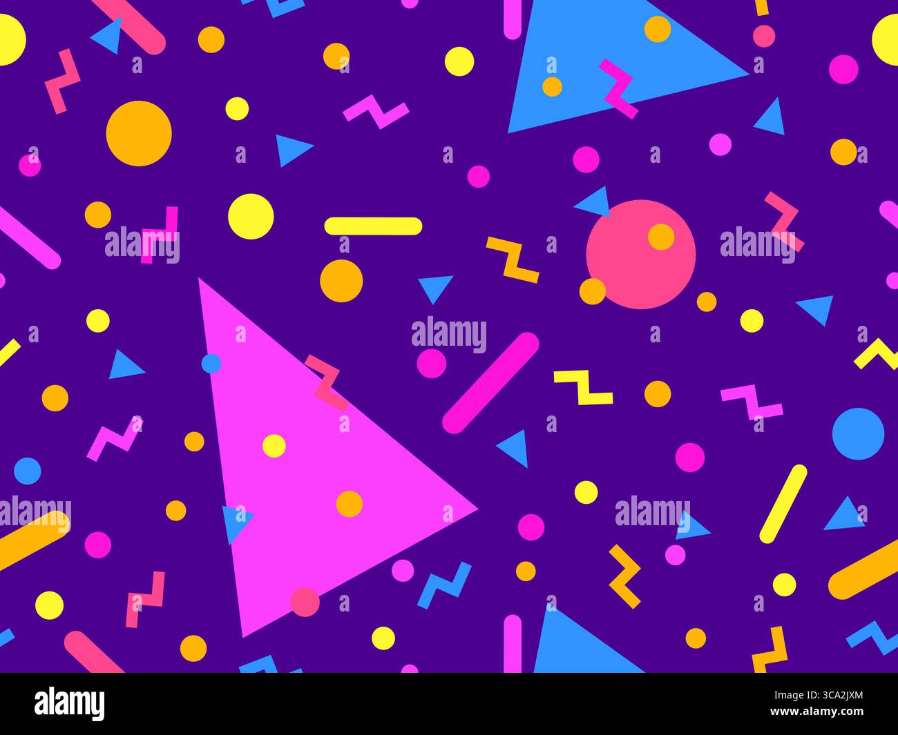 Geometric seamless pattern with memphis elements in 80s style. Colorful pattern with different geometric shapes. Design for packaging, covers, wrappin Stock Vector