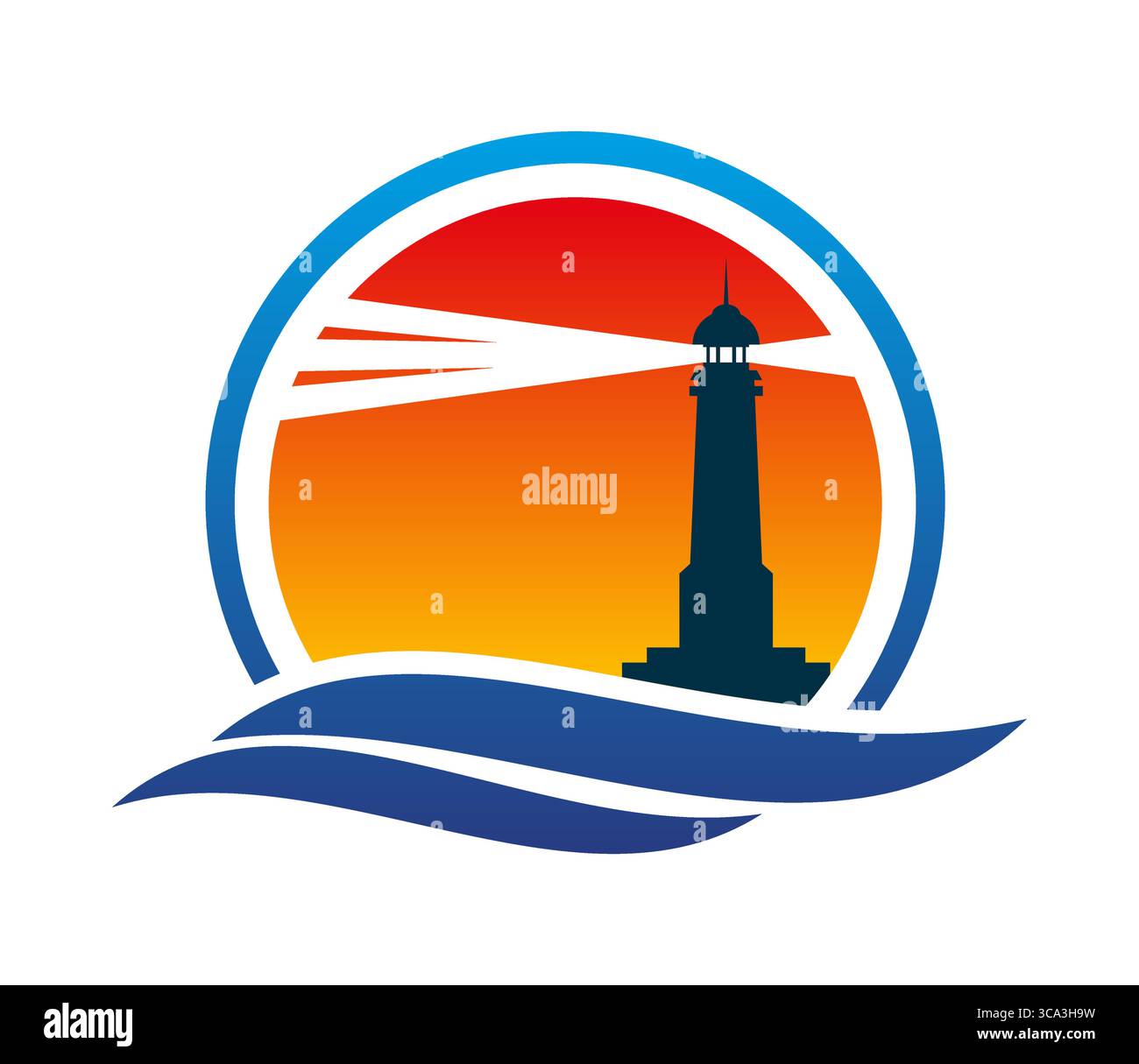 Lighthouse beacon blue sky sea orange light Stock Vector Images - Alamy