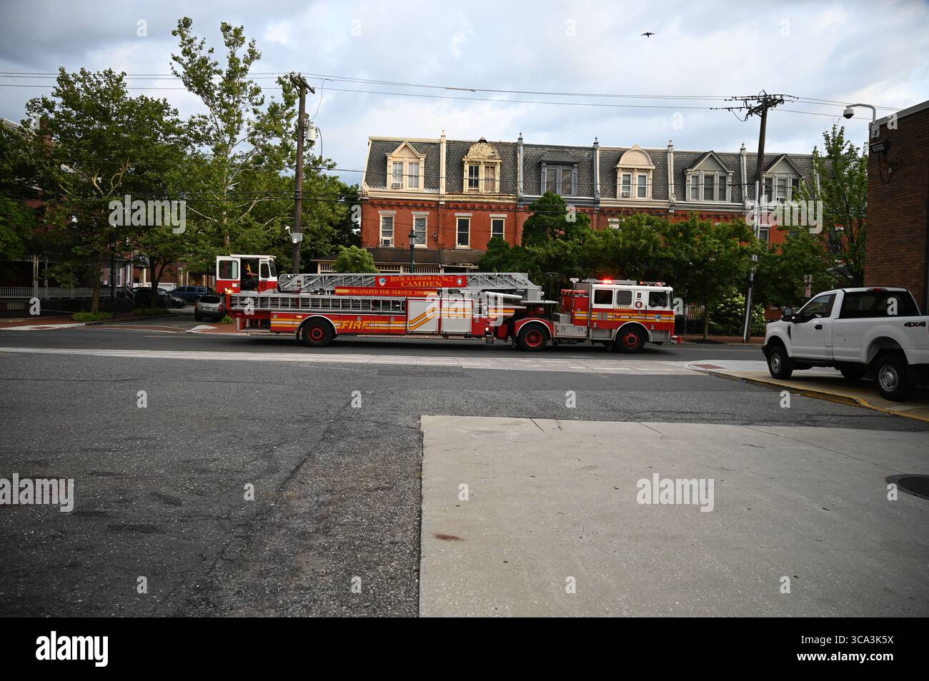 camden NJ latter truck on a fire call. Stock Photo