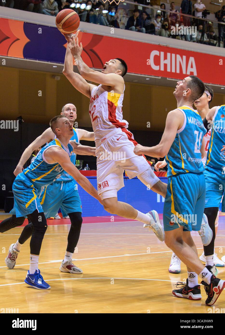 February 23, 2023, Hong Kong, China: Chinese player shoots during FIBA Basketball World Cup Asian Qualifiers, 2nd round Group F. China defeats Kazakhstan 71-59 at Tsuen Wan Sports Centre. (Credit Image: © Jayne Russell/ZUMA Press Wire) Stock Photo