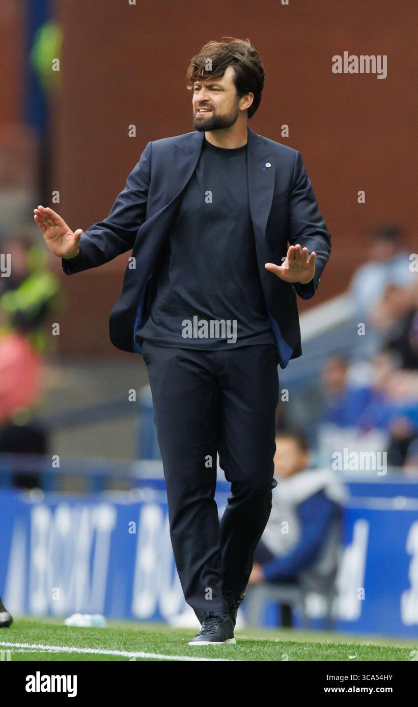 Rangers manager Russell Martin during the UEFA Champions League Third Qualifying round  match at Ibrox Stadium, Glasgow. Picture date: Tuesday 5 Aug, Stock Photo