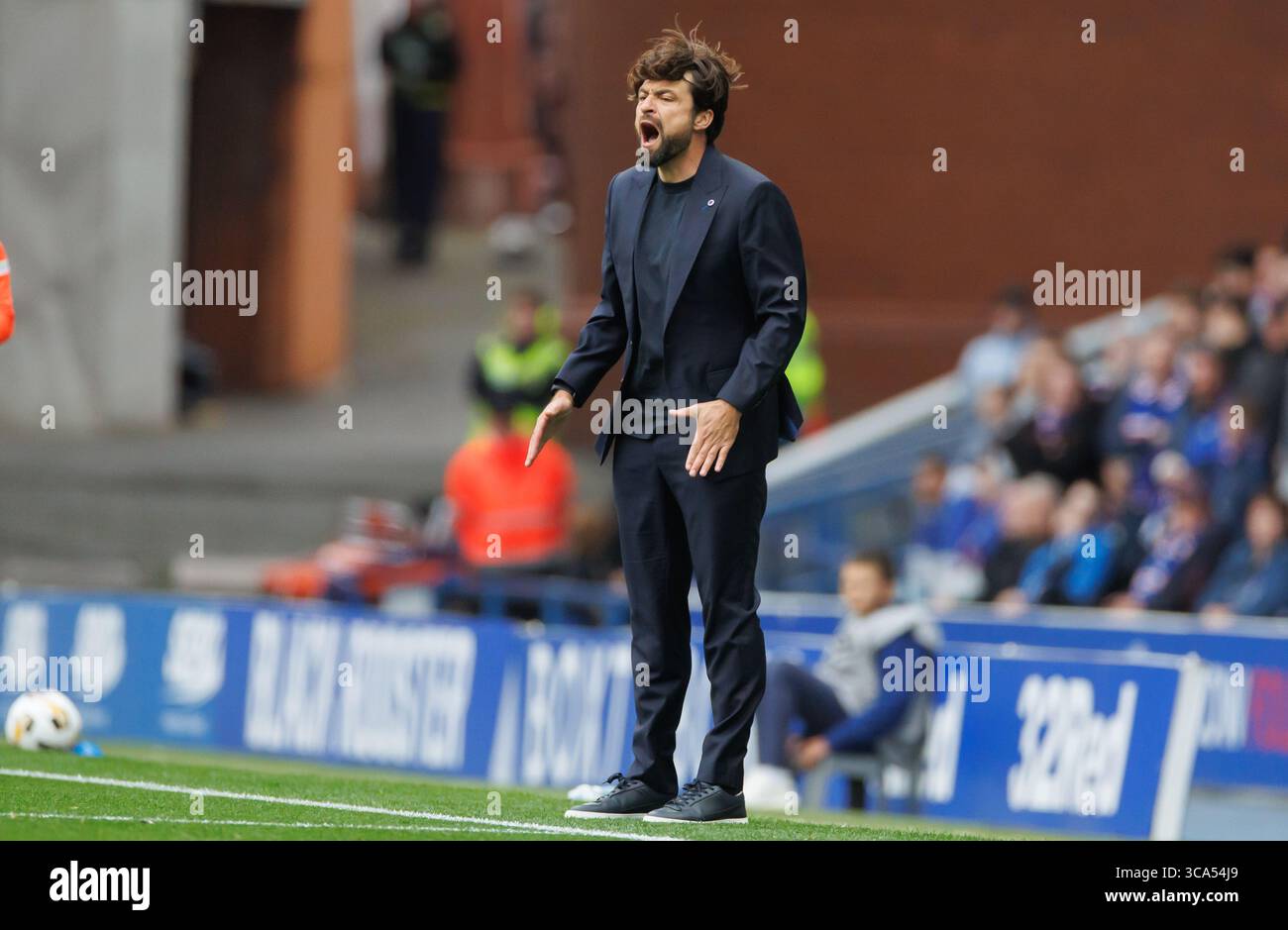 Rangers manager Russell Martin during the UEFA Champions League Third Qualifying round  match at Ibrox Stadium, Glasgow. Picture date: Tuesday 5 Aug, Stock Photo