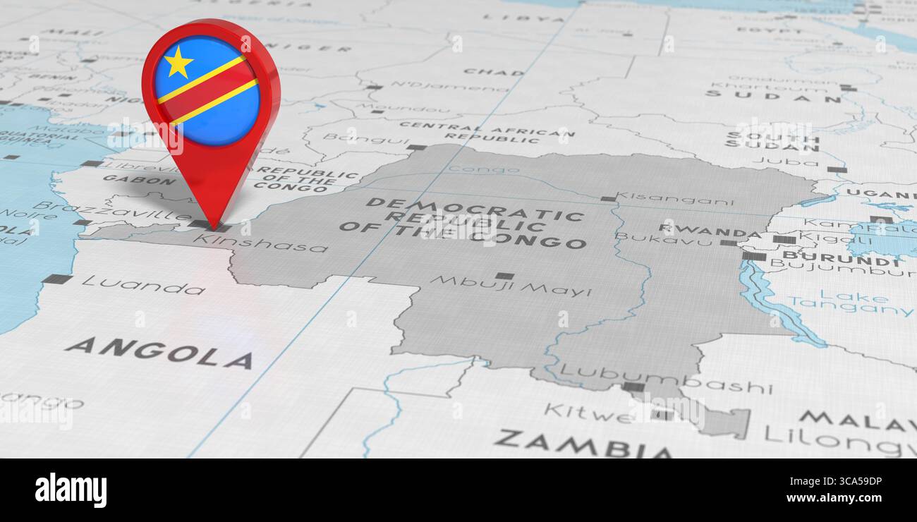 Democratic Republic of the Congo - location pin with national flag on ...