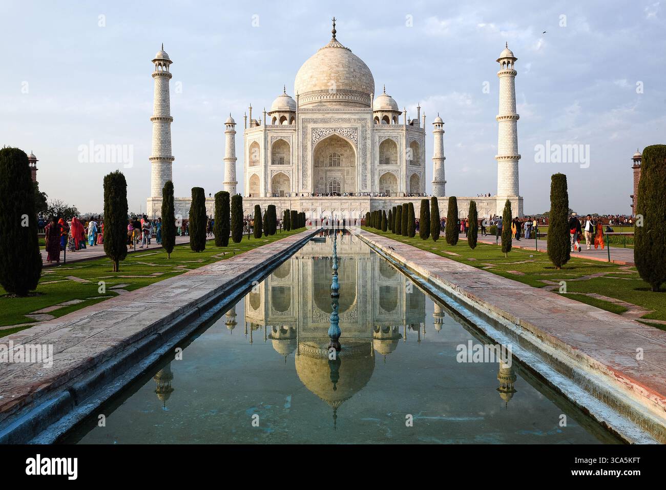 The Taj Mahal, an iconic white marble mausoleum in Agra, India. A ...