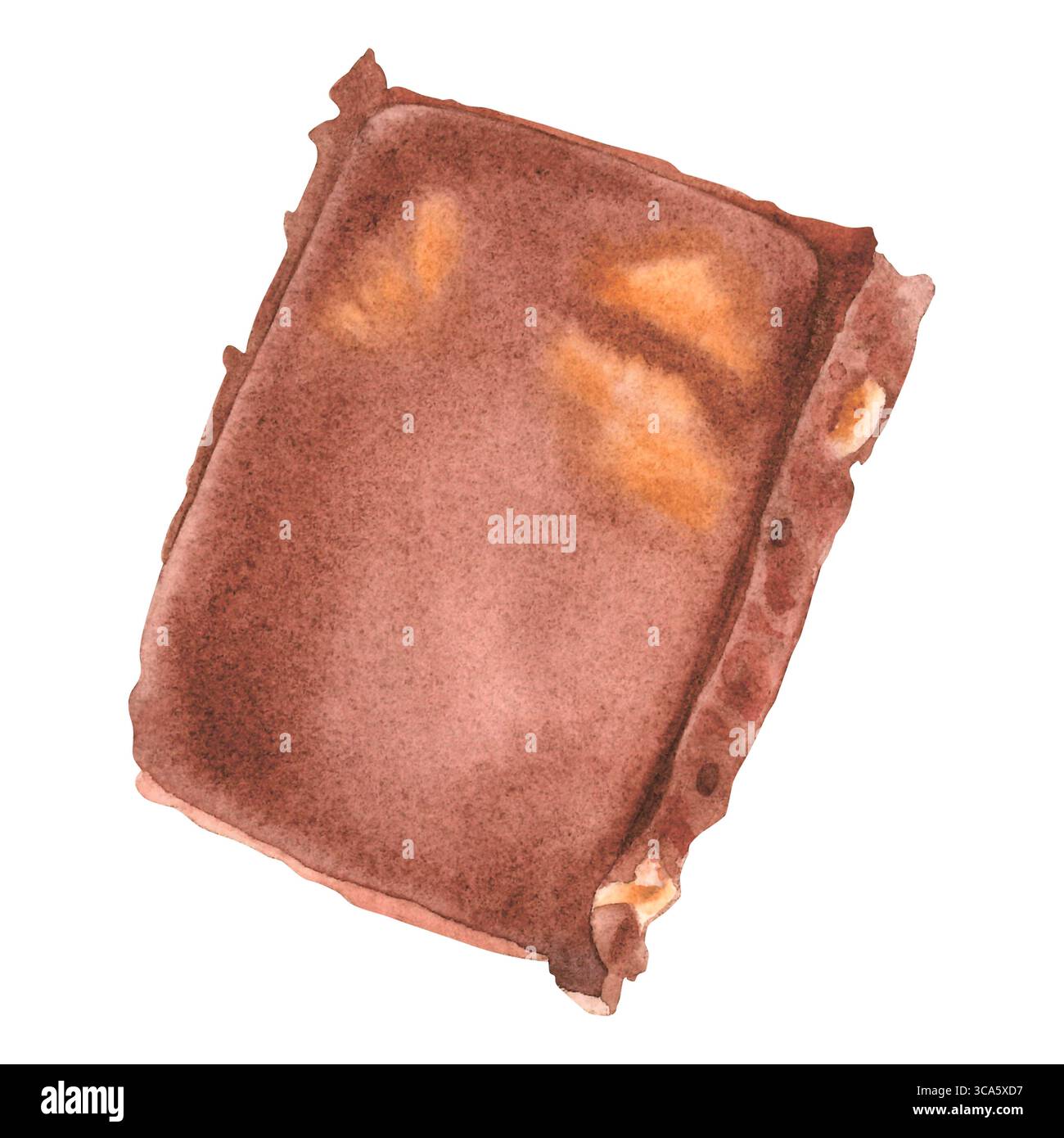 Broken chocolate rectangular piece with nuts. Hand drawn watercolor illustration of cocoa sweet dessert on isolated background. Confectionery product Stock Photo