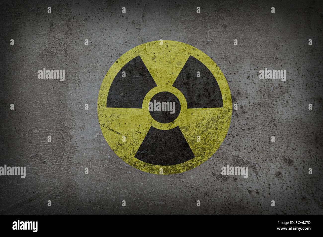 Radioactive sign on grey textured surface. Radiological pollution Stock Photo