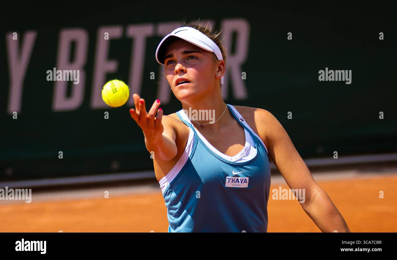 May 28, 2023, PARIS, FRANCE: Sara Bejlek of the Czech Republic in action during the first round of the 2023 Roland Garros Grand Slam tennis tournament (Credit Image: © Rob Prange/AFP7 via ZUMA Press Wire) Stock Photo