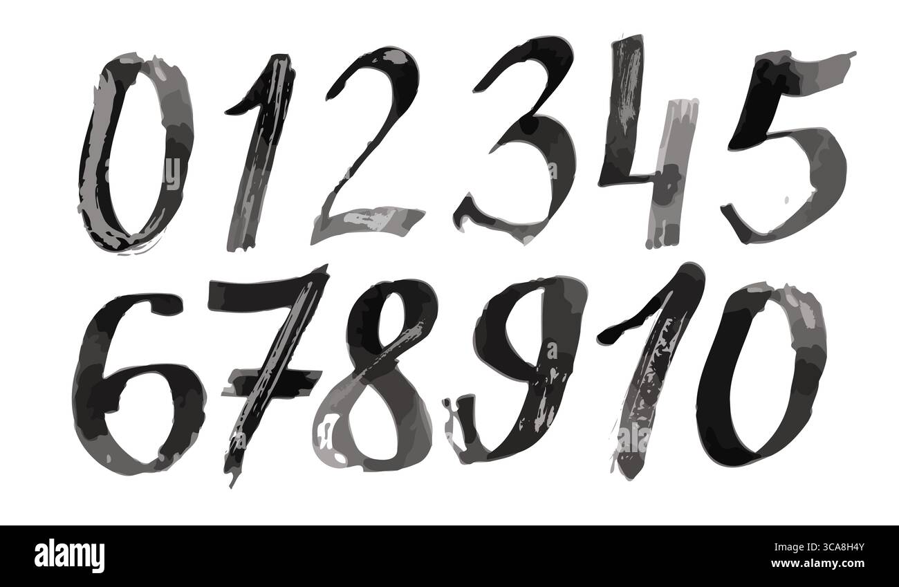 Numbers brush objects hand drawn. Not AI, Vector illustration Stock Vector