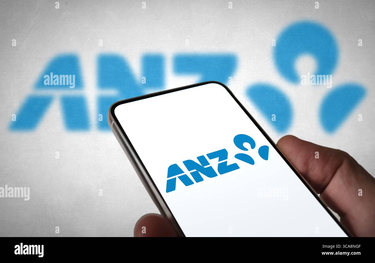 ANZ Australia and New Zealand Banking Group logo displayed on mobile device Stock Photo