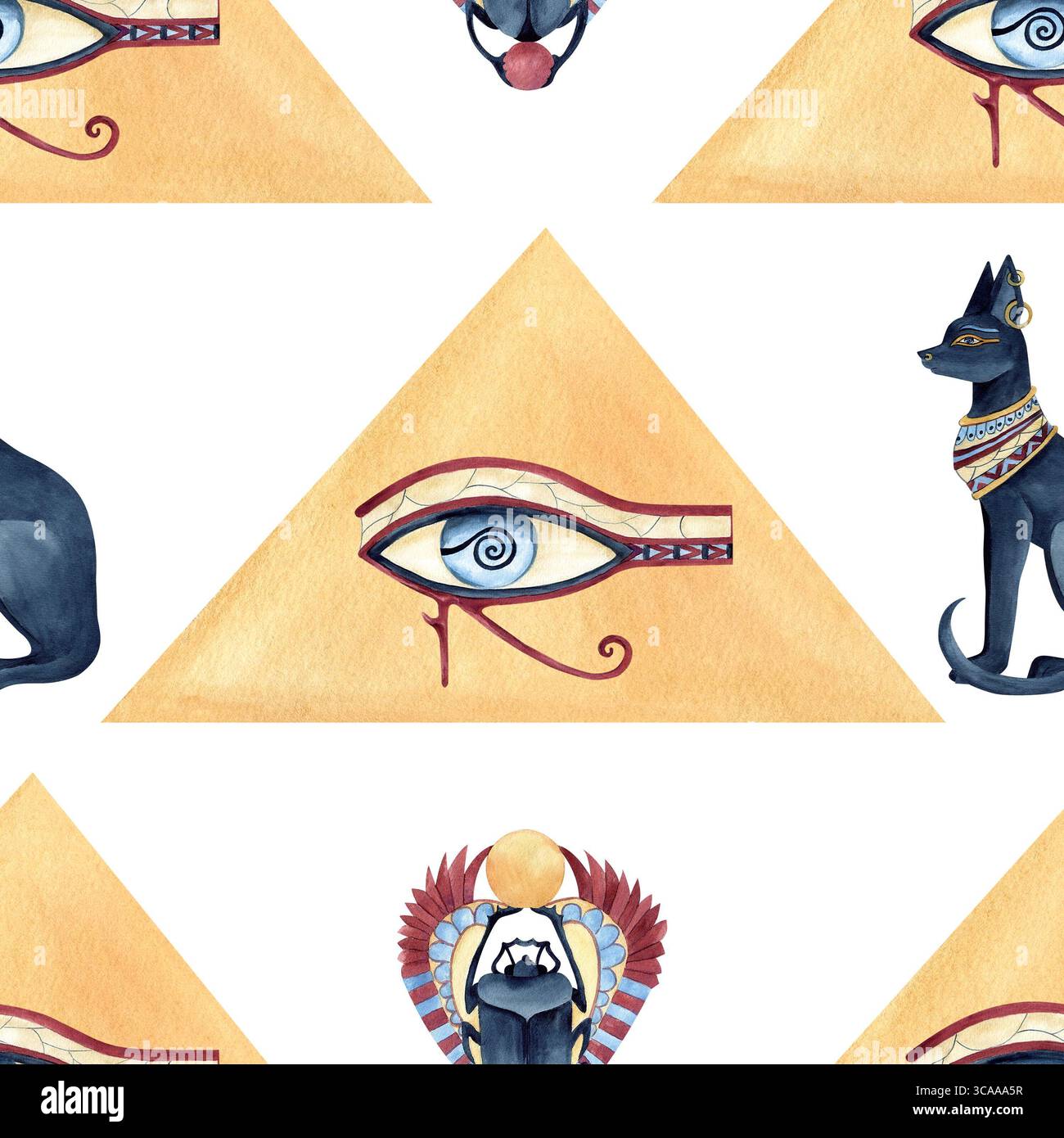 Egyptian abstract pyramid, eye of god Horus, Scarab beetle, Bastet ...