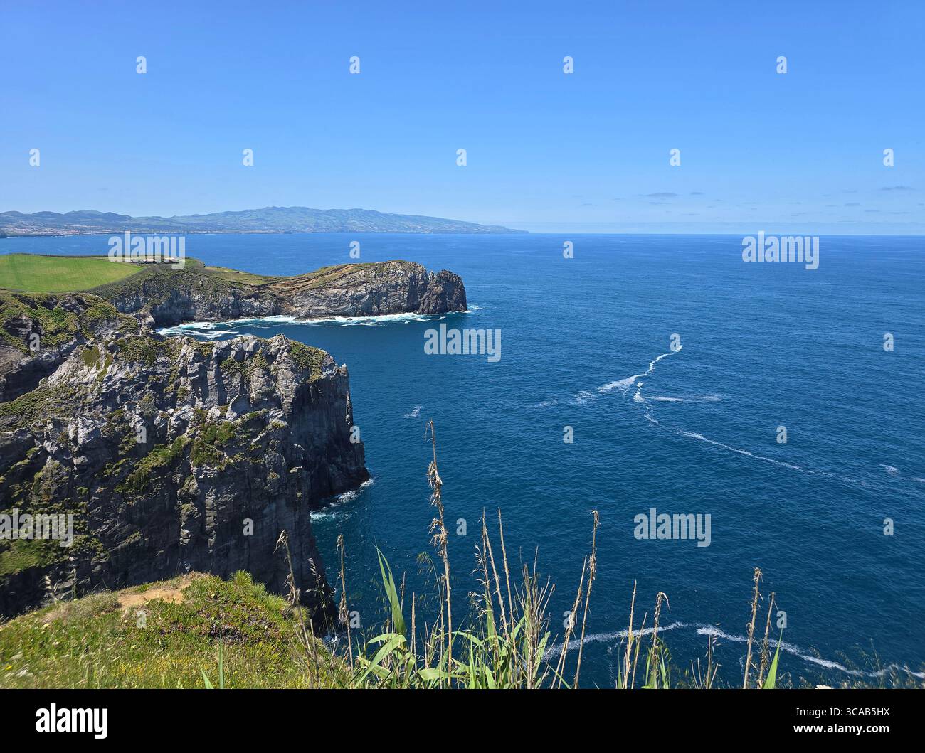 Hiking trail along the cliffs of the north coast of São Miguel Island, Azores, Portugal. - Smartphone Captured Stock Image