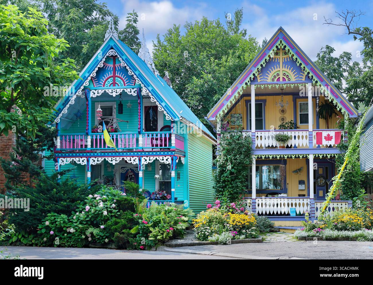 Colorfully decorated beach house in Grimsby Beach,  near Lake Ontario, from a group referred to as the "Painted Ladies" Stock Photo