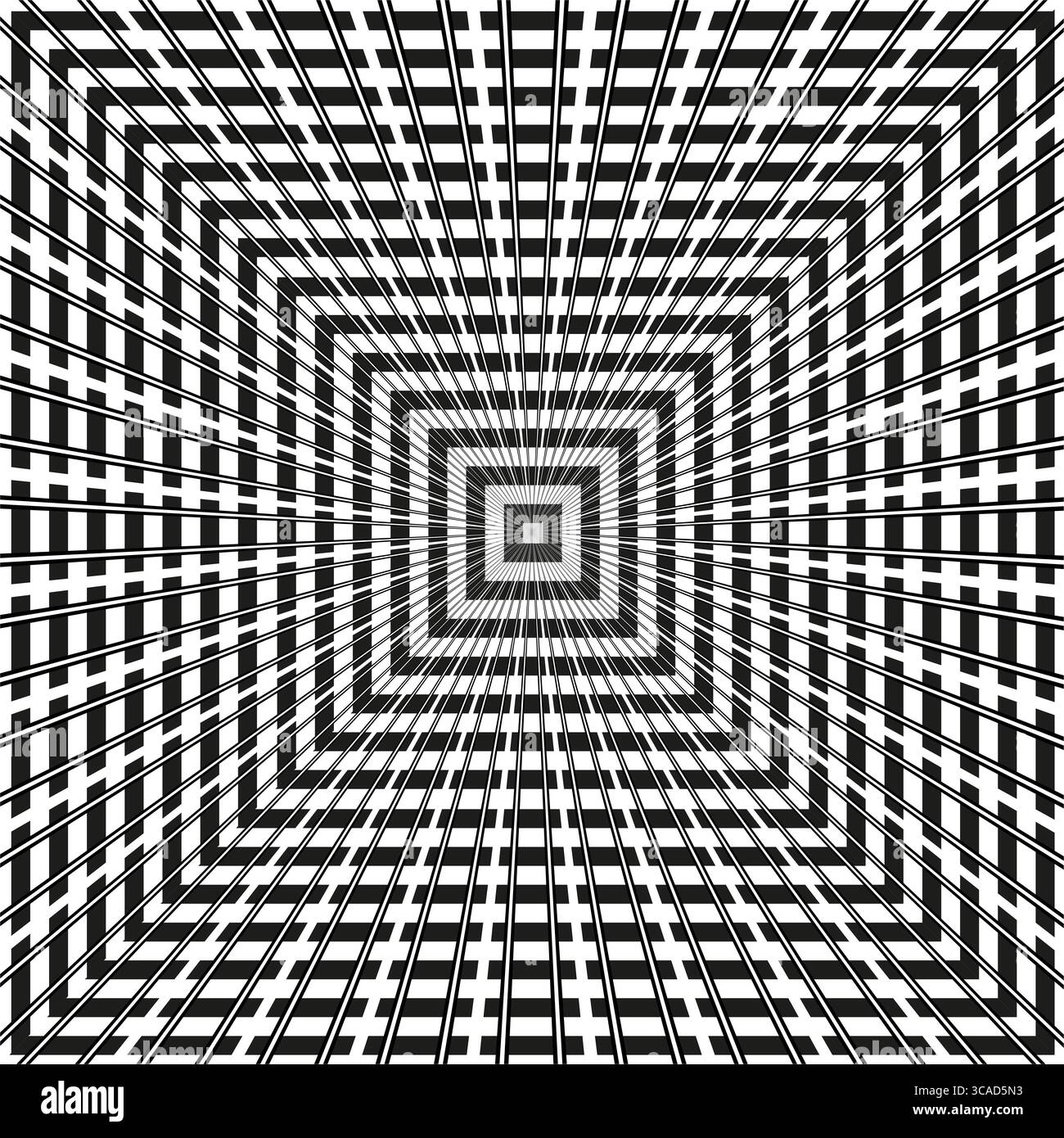 Geometric radial pattern. Abstract optical illusion. Concentric Vector lines. Modern tunnel effect. Stock Vector