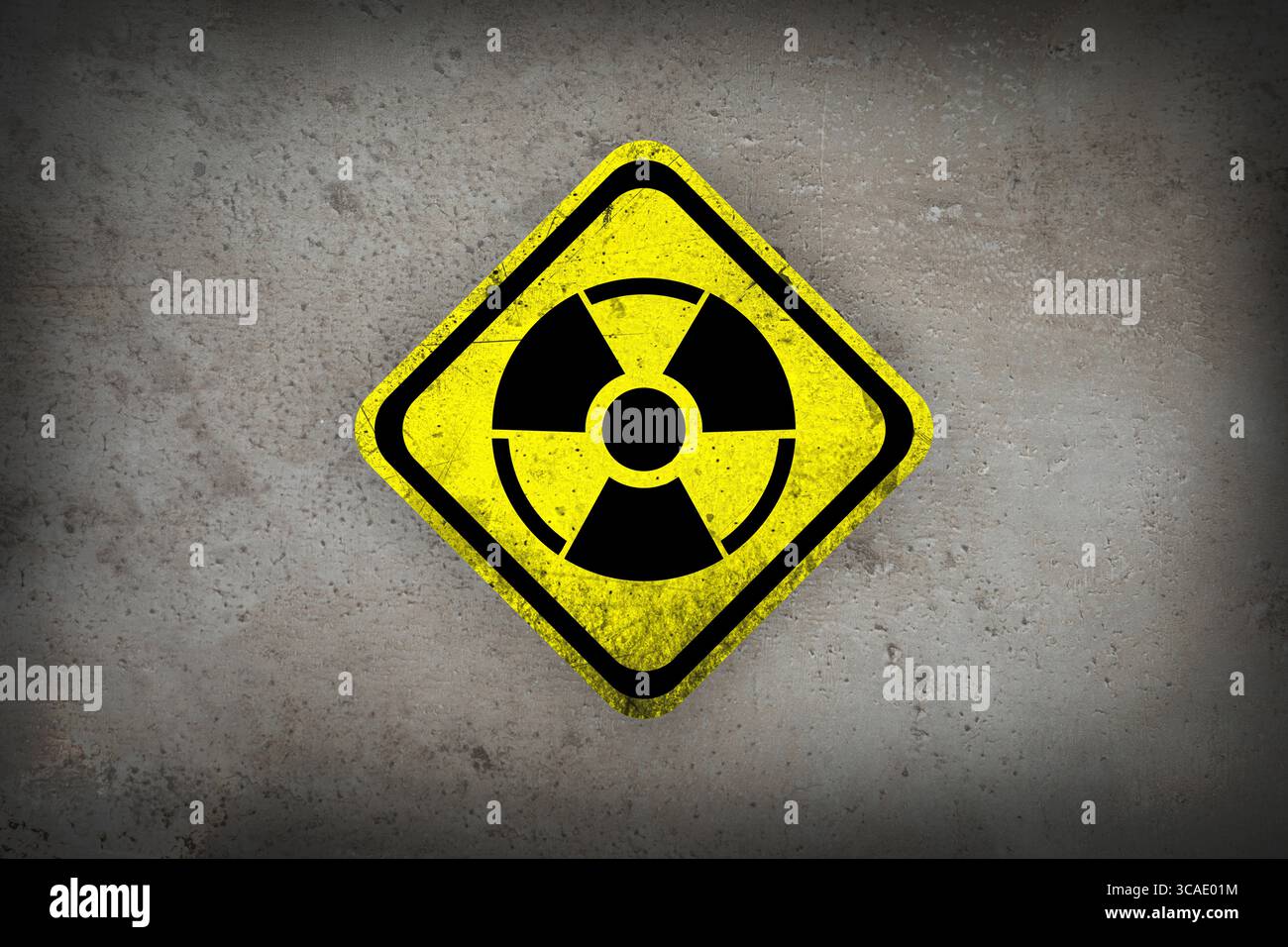 Radioactive sign on grey textured surface. Radiological pollution Stock Photo