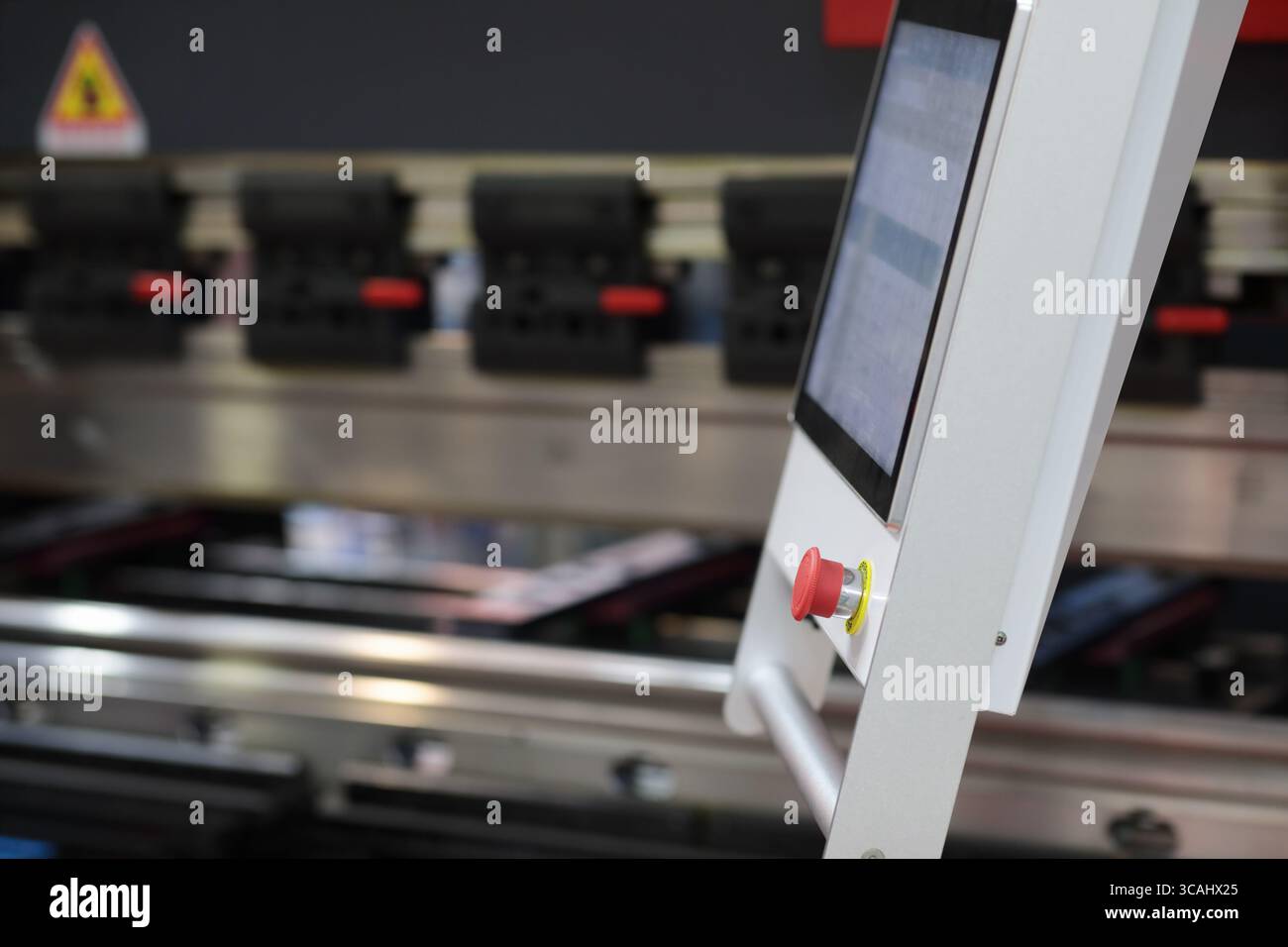 Press brake machine control console close up. Touchscreen control ...