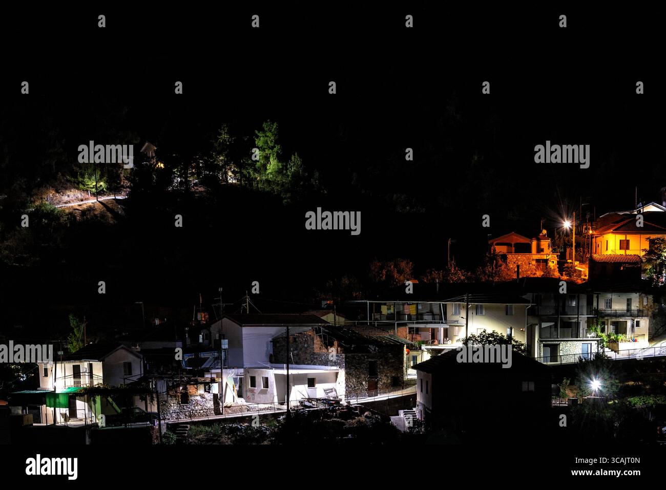 Night time view of Potamitissa village Cyprus Stock Photo