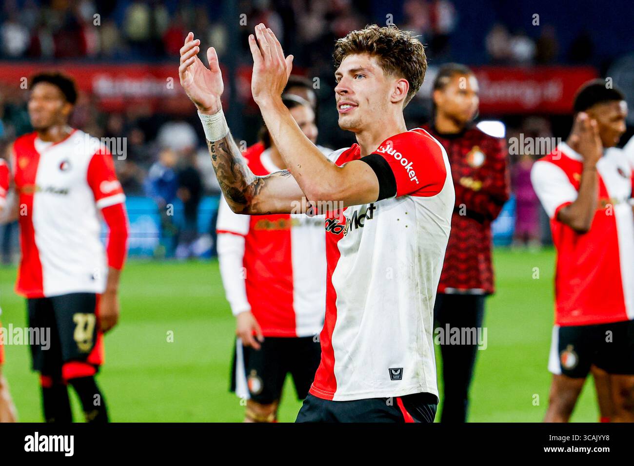 Jordan Bos of Feyenoord applauds during the UEFA Champions League, 3rd Qualifying Round, 2nd Leg match between Feyenoord and Fenerbahce at Stadion Fei Stock Photo