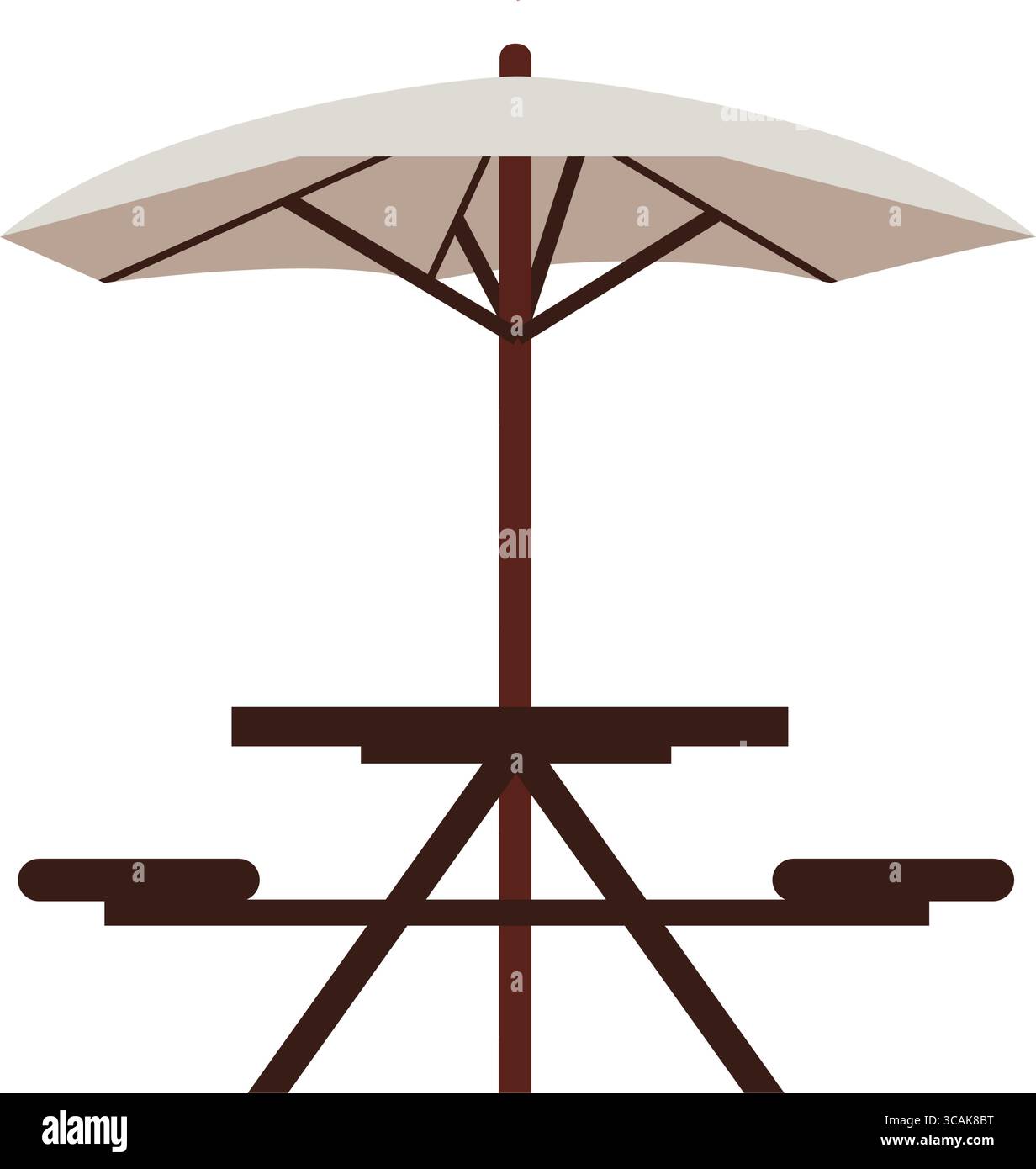 A table with chairs under an umbrella. Recreation area. Stock Vector