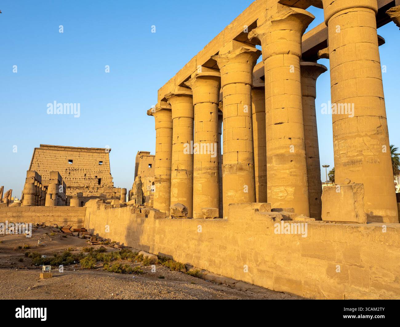 The columns of the Grand Colonnade in Luxor Temple Stock Photo