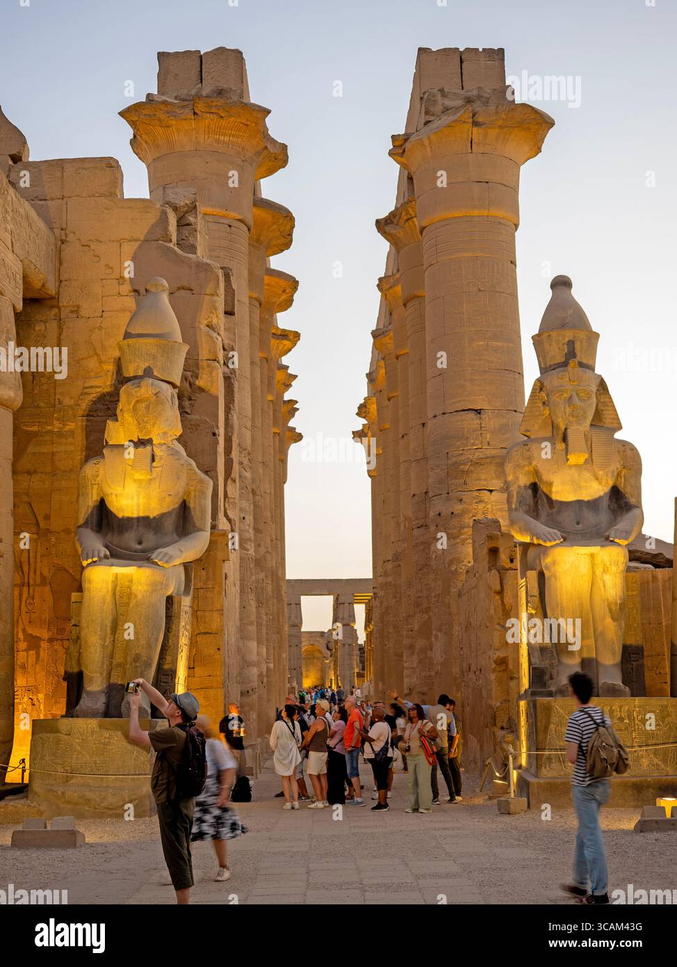 The columns of the Grand Colonnade in Luxor Temple Stock Photo