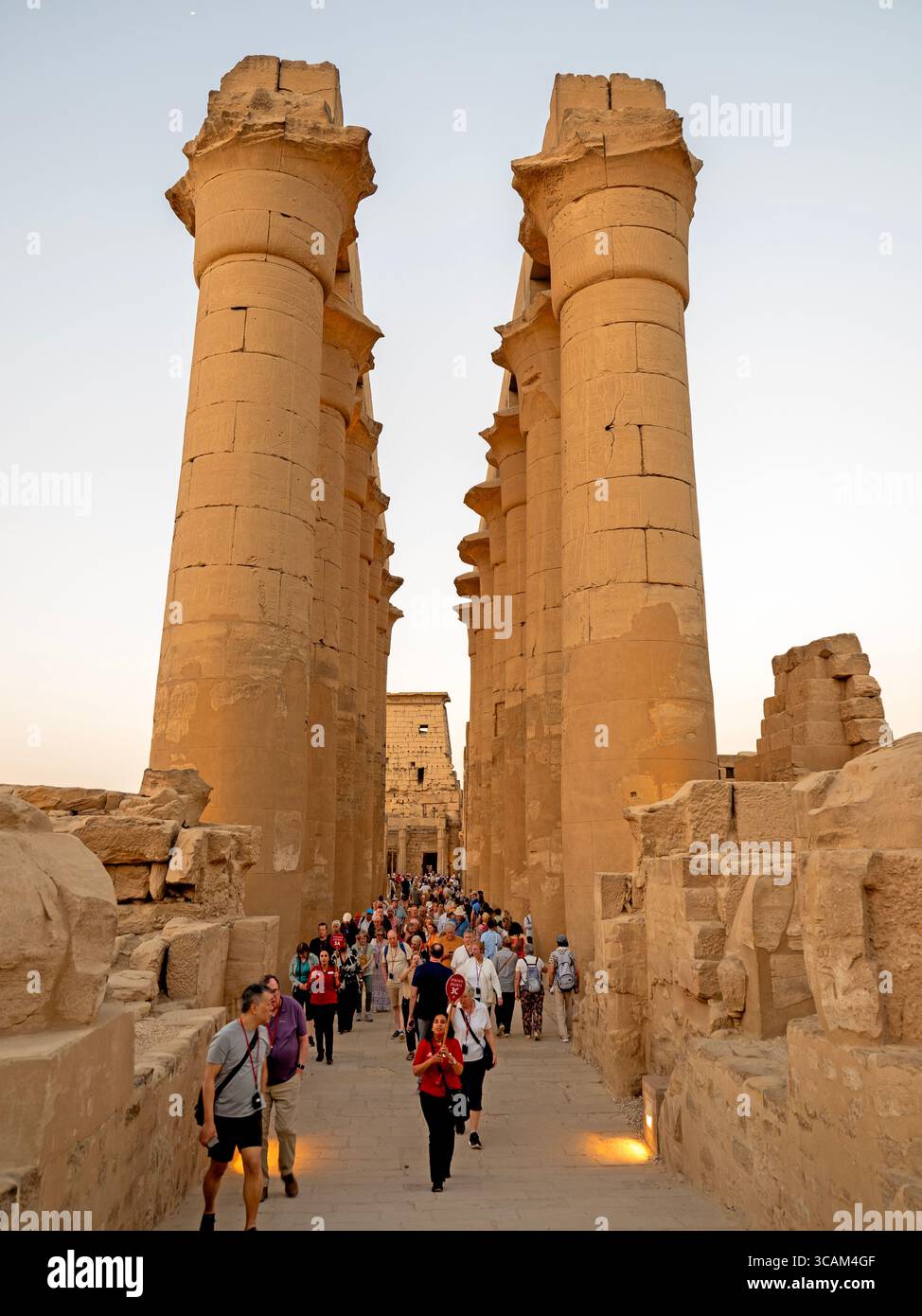 The columns of the Grand Colonnade in Luxor Temple Stock Photo