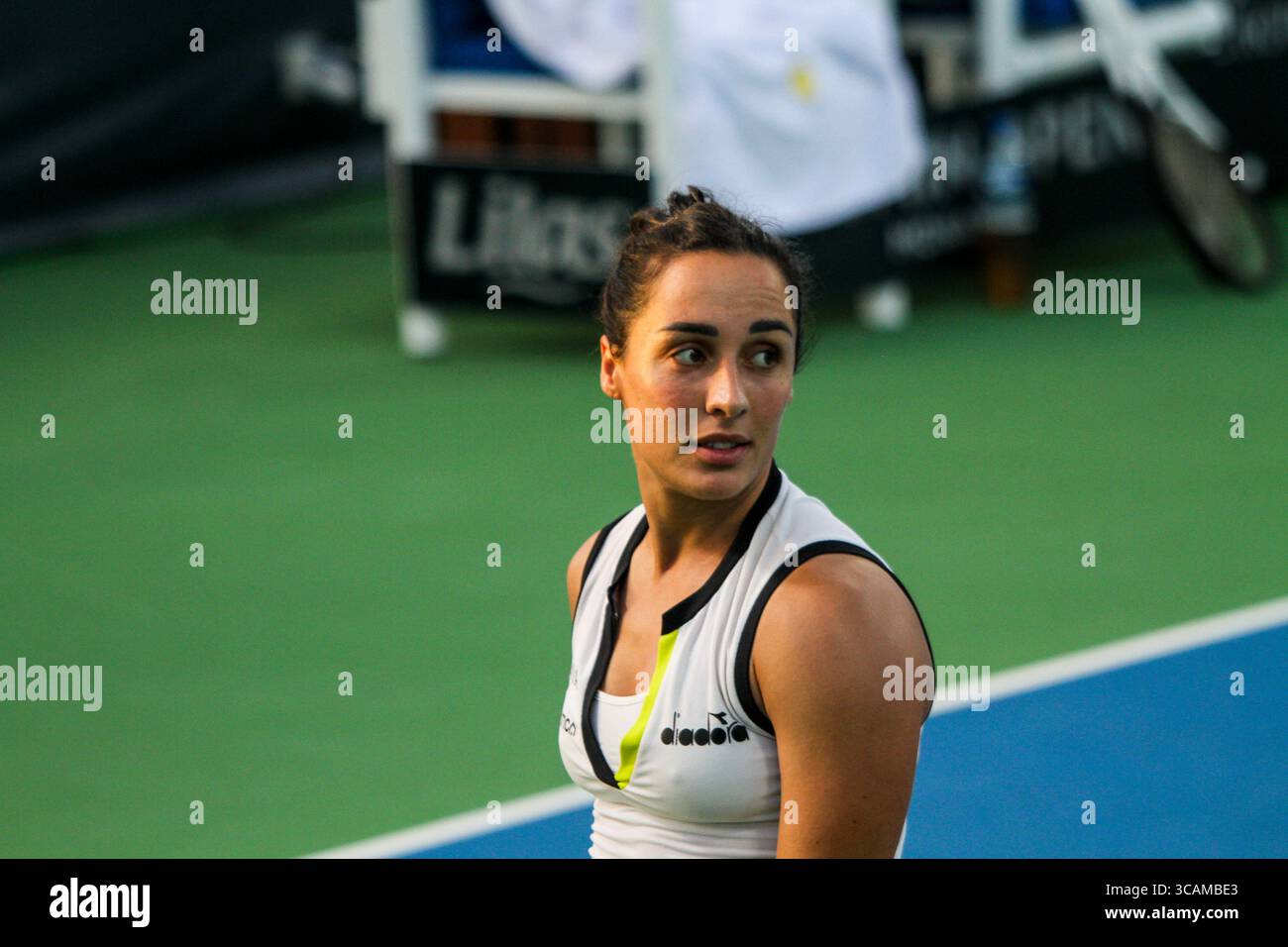 October 17, 2023: Monastir, Tunisia. 17 October 2023. Martina Trevisan of Italy plays against Katarzyna Kawa of Poland during the Jasmin Open tennis tournaments in Monastir, Tunisia. (Credit Image: © Hasan Mrad/IMAGESLIVE via ZUMA Press Wire) Stock Photo