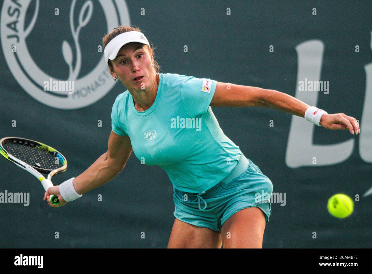 October 17, 2023: Monastir, Tunisia. 17 October 2023. Katarzyna Kawa of Poland plays against Martina Trevisan of Italy during the Jasmin Open tennis tournaments in Monastir, Tunisia. (Credit Image: © Hasan Mrad/IMAGESLIVE via ZUMA Press Wire) Stock Photo